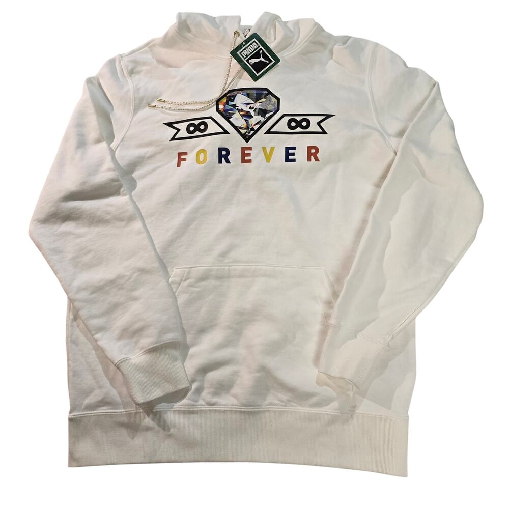 Puma Forever Hoodie Men’s Large White Pullover Sweatshirt NWT - Picture 2 of 6